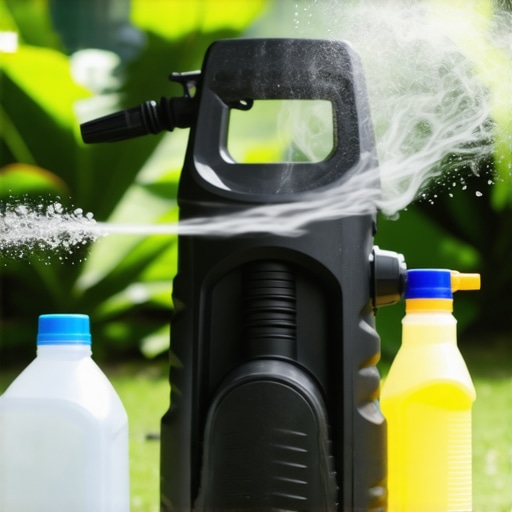 Professional power washer using eco-friendly detergents on a garden home exterior