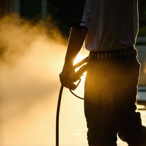 Heated pressure washer demonstrating eco-friendly cleaning in outdoor setting