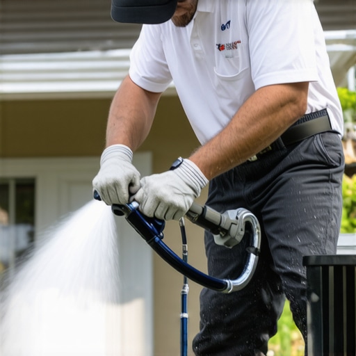 Professional adjusting pressure washer for safe cleaning