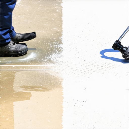 Close-up of power washer nozzle targeting various surfaces with precision.
