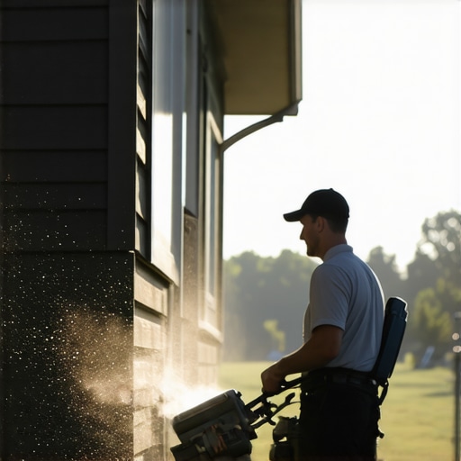Expert Power Washing Techniques Professional power washer applying eco-friendly cleaning methods to house siding