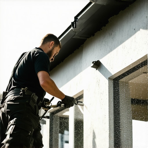 Expert Power Washing in Action Technician performing professional power washing on house siding