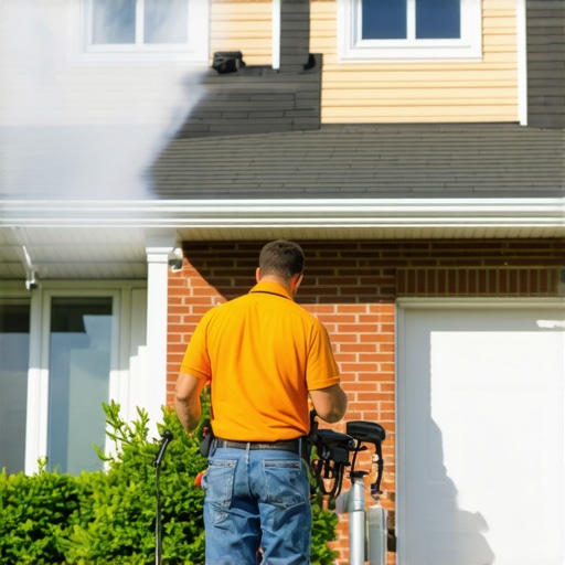 Professional Eco-Friendly Power Washing Professional power washer cleaning a house exterior with eco-friendly solutions.