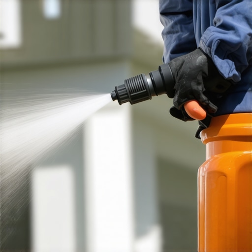 Power washer technician fine-tuning nozzle for precise cleaning
