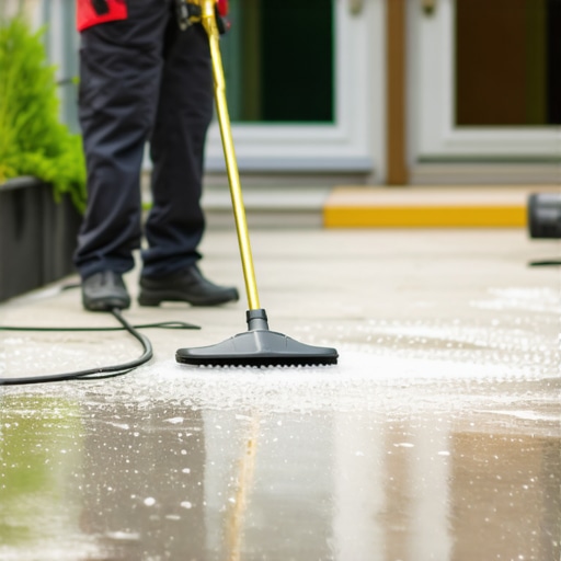 Pressure washer cleaning exterior surfaces with eco-friendly detergents