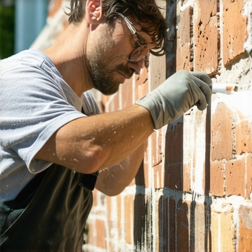 Applying Sealant for Long-Lasting Power Washing Results Homeowner sealing a brick wall to extend power washing results.
