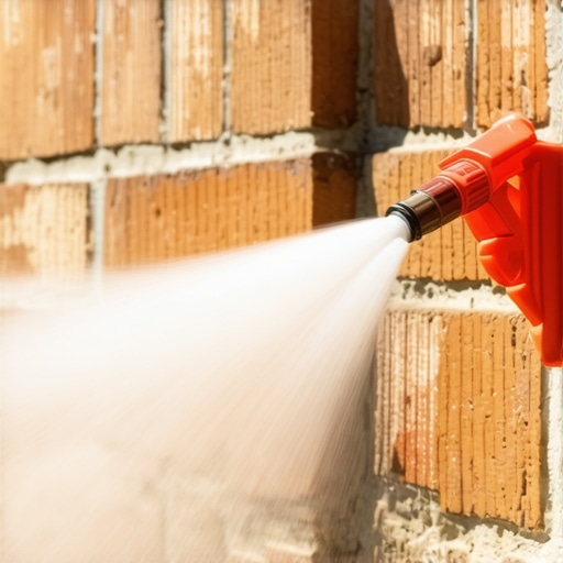 Eco-Friendly Power Washing Pre-Treatment Applying eco-friendly cleaning solution on brick wall for power washing