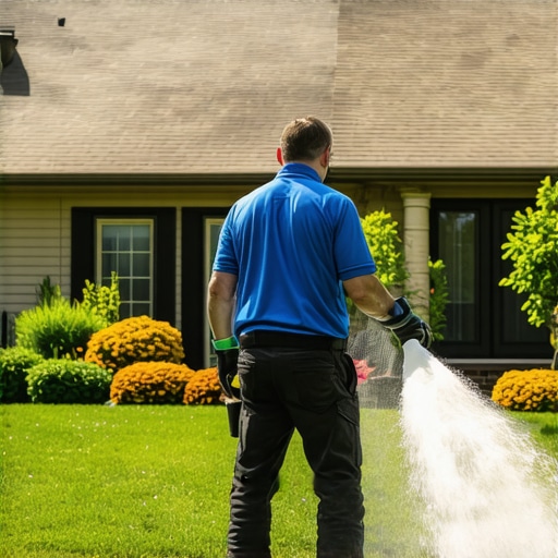 Professional using pressure washer on house siding with proper technique