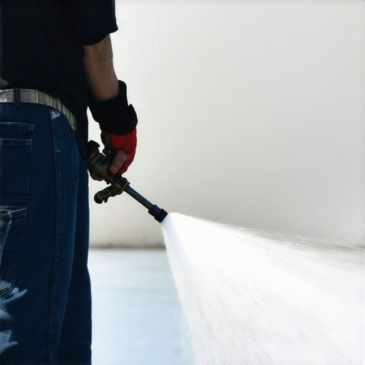 A professional using a power washer with adjustable nozzle on a house exterior
