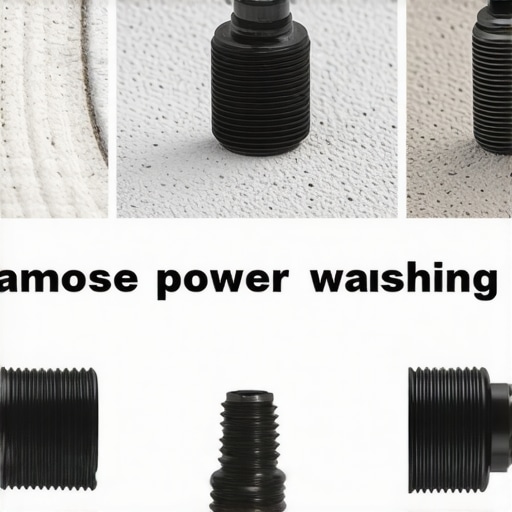Different nozzle tips and pressure settings for various surfaces in power washing.