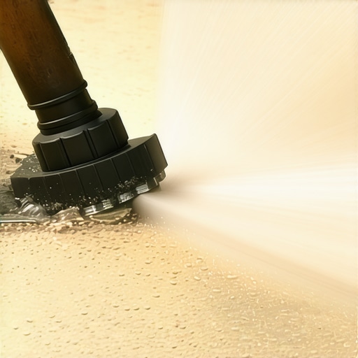 Precision Power Washing Technique Close-up of a power washer nozzle with adjustable angle showing detailed surface cleaning process.