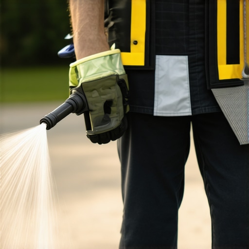 Professional Power Washer Equipment Close-up of a power washer and safety equipment for exterior cleaning