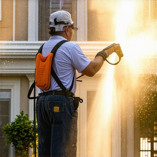 An expert power washing a house demonstrating technique and care