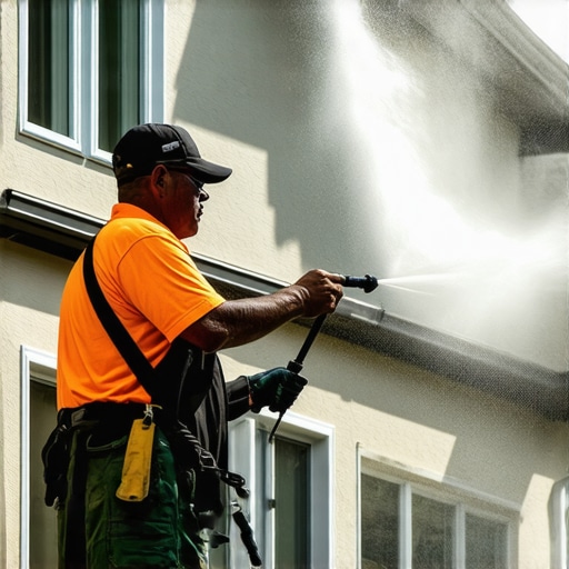 Professional power washing house exterior with proper technique