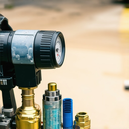 High-Quality Power Washing Equipment in Use Professional power washing tools with multiple nozzles and pressure gauges displayed