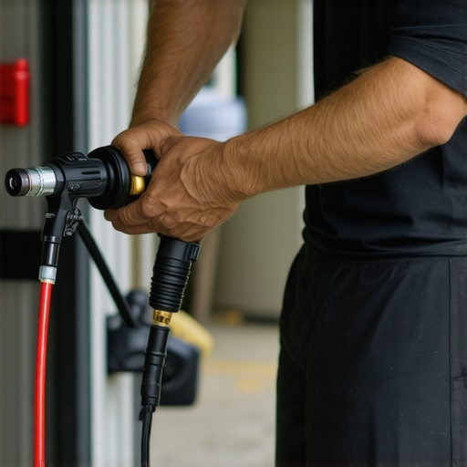 Maintaining Power Washer Equipment for Long-Term Use Person inspecting and maintaining a power washer in a garage setting.