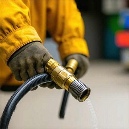 Person inspecting pressure washer hoses and nozzles for wear and clogs