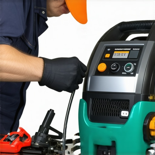 Power washer maintenance in progress Technician cleaning and inspecting a power washer's pump