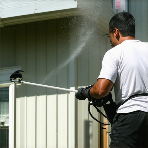 Person carefully cleaning house siding with pressure washer