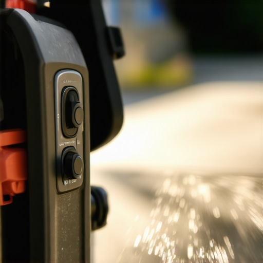 Detailed Powerwasher Nozzle and Controls A professional-grade powerwasher with adjustable nozzle and control panel for precise pressure settings