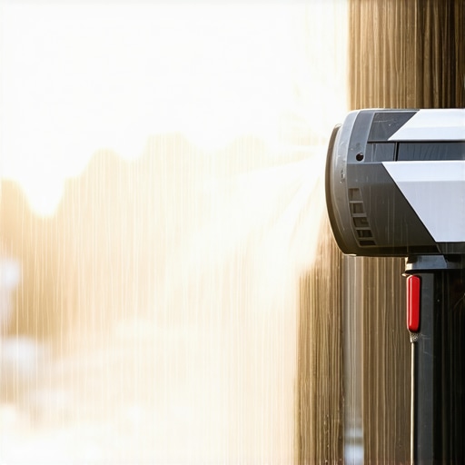 Modern solid-state battery powerwasher spraying water on exterior surface